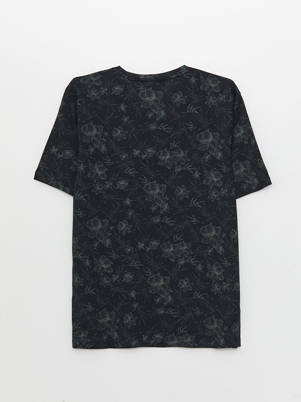 Siyah Bisiklet Yaka Kısa Kollu Desenli Penye Erkek Tişört-6