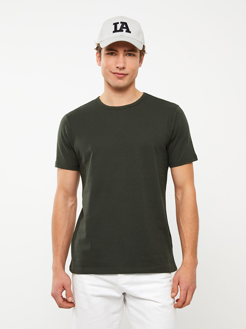 Haki Bisiklet Yaka Kısa Kollu Erkek Tişört