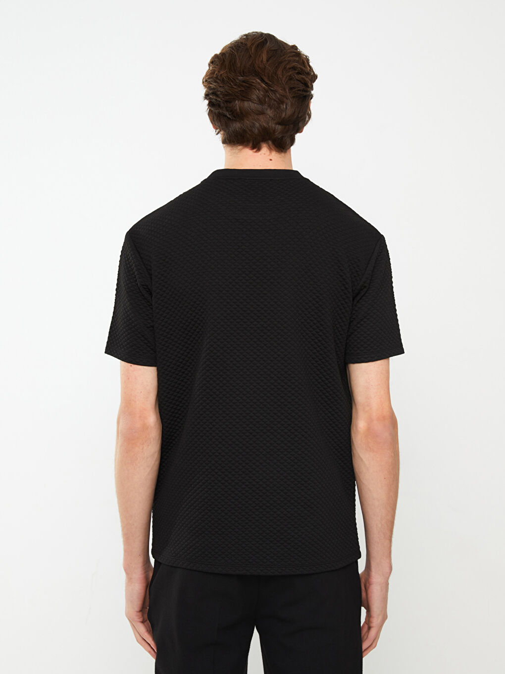 Siyah Bisiklet Yaka Kısa Kollu Erkek Tişört-4