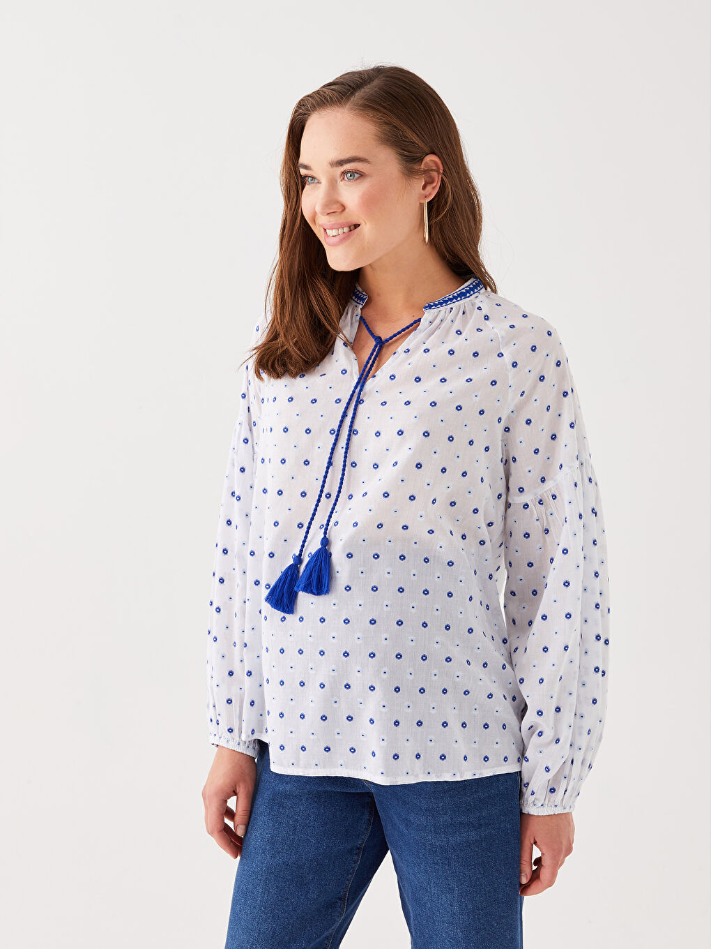 LCWAIKIKI Maternity Reverskragen Bedruckte Langarm Umstandsbluse -S31499Z8-E5X