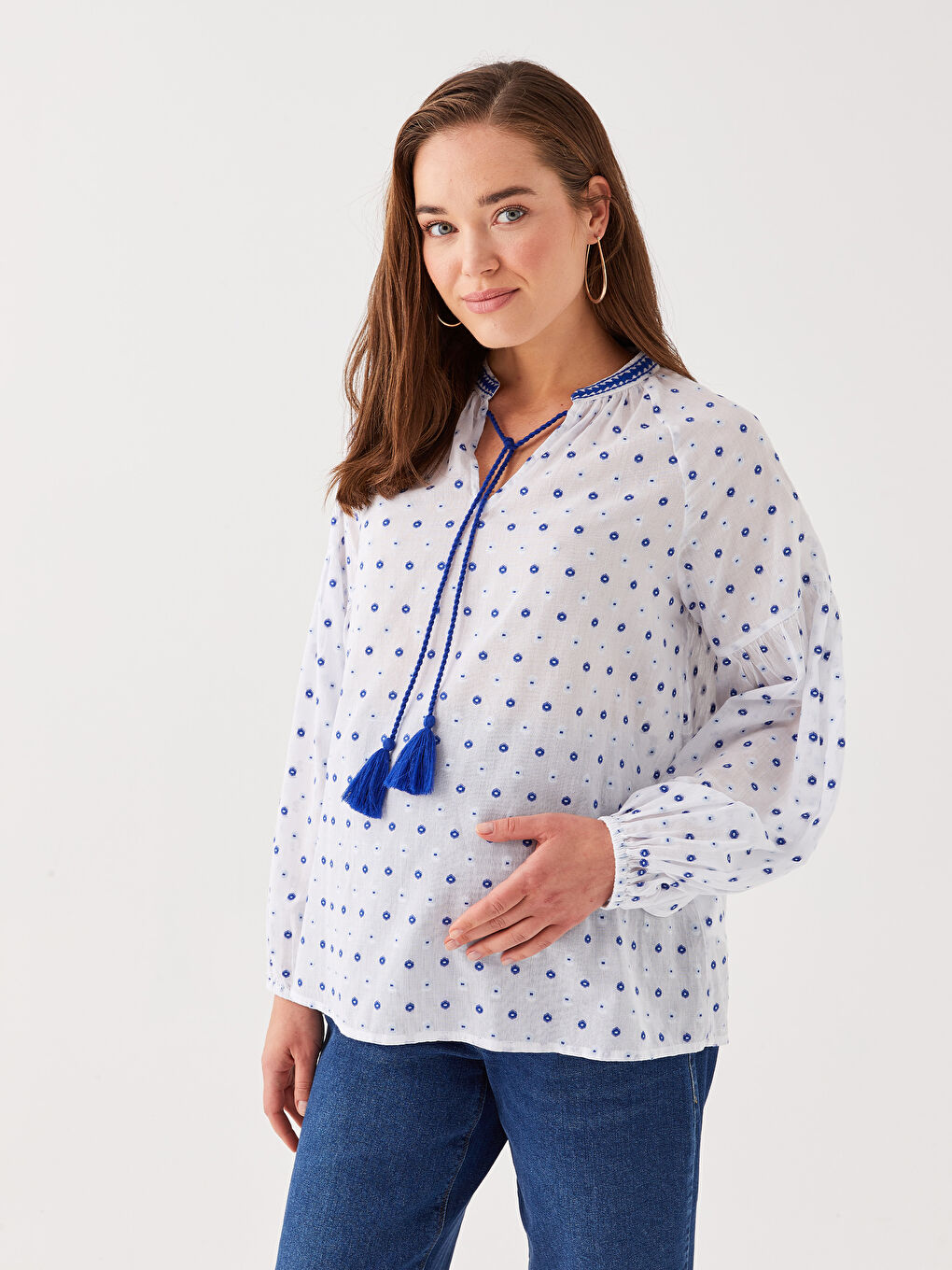 LCWAIKIKI Maternity Reverskragen Bedruckte Langarm Umstandsbluse -S31499Z8-E5X