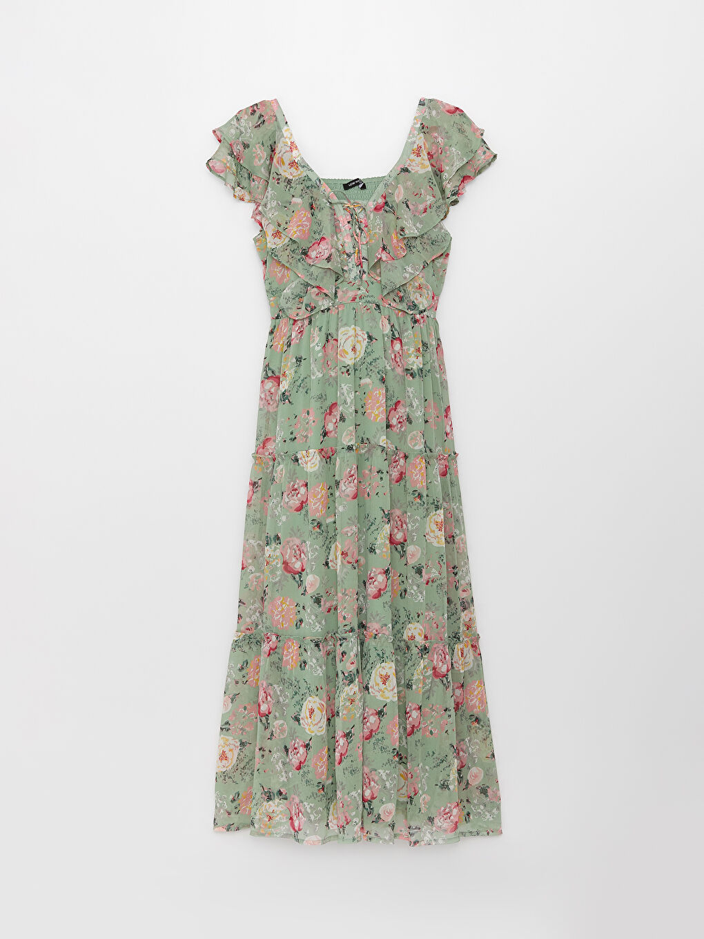 Yeşil V Yaka Desenli Kısa Kollu Hamile Elbise-5