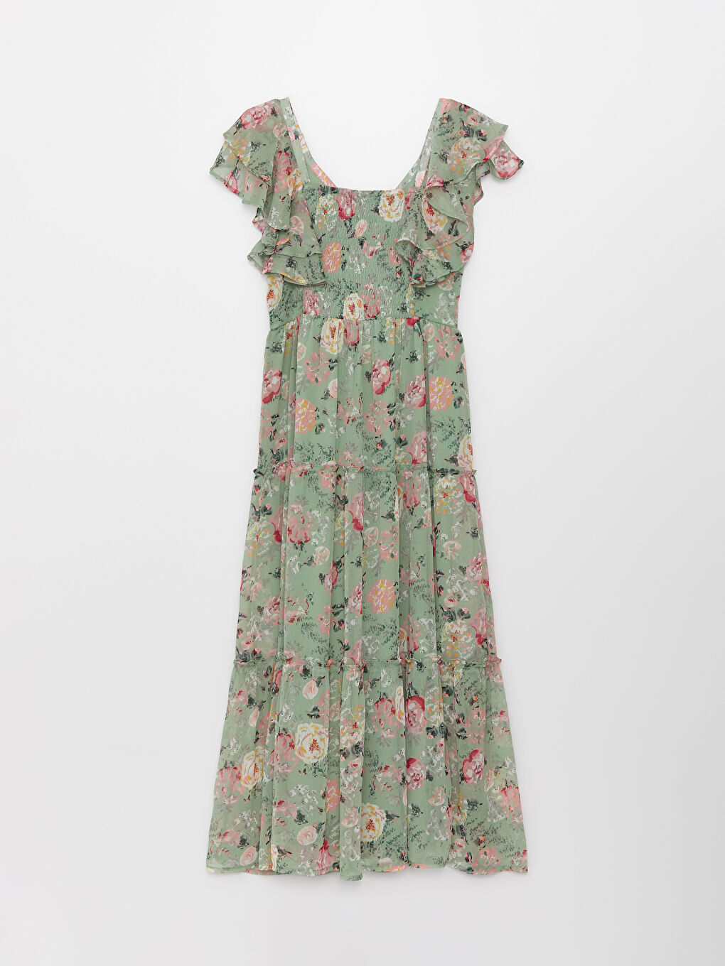 Yeşil V Yaka Desenli Kısa Kollu Hamile Elbise-6