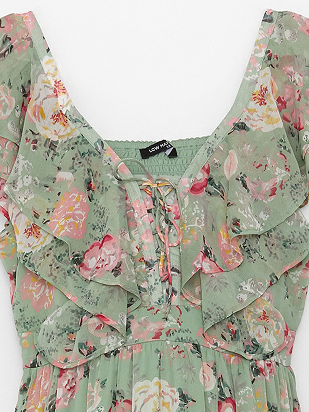 Yeşil V Yaka Desenli Kısa Kollu Hamile Elbise-7