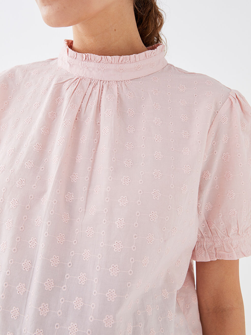 High Collar Embroidered Short Sleeve Maternity Blouse -S31501Z8-SUE