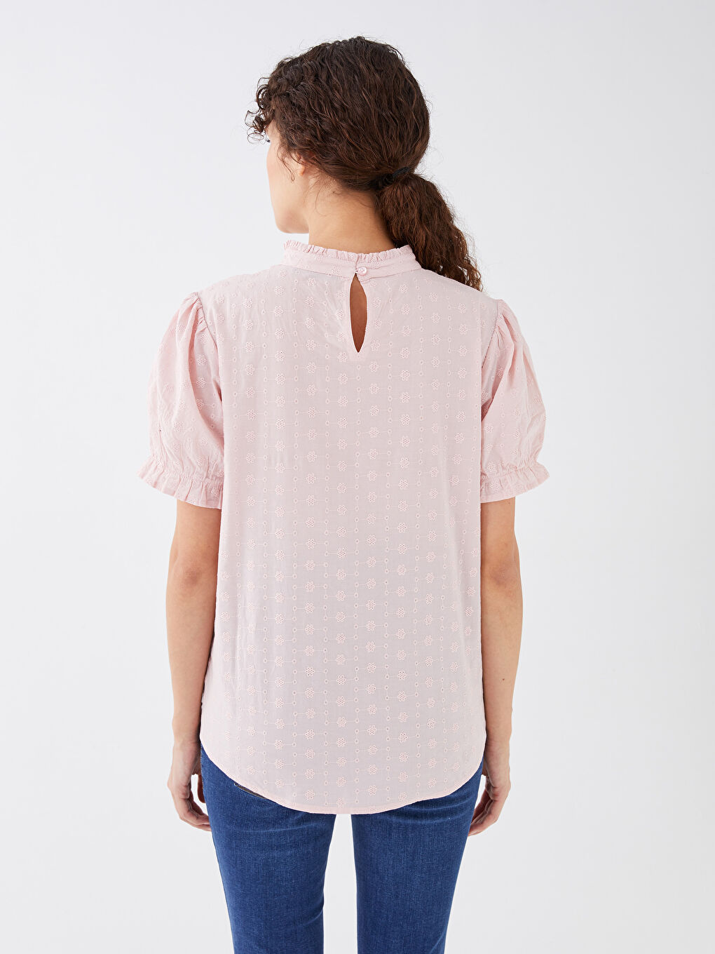 High Collar Embroidered Short Sleeve Maternity Blouse -S31501Z8-SUE