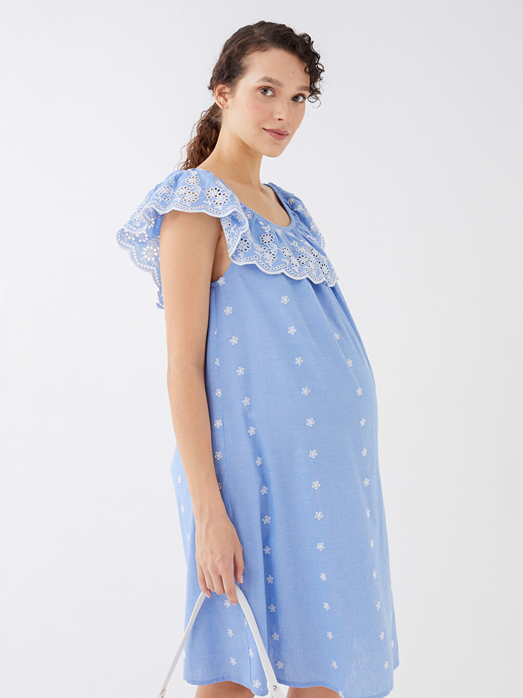 LCWAIKIKI Maternity Boat Neck Embroidered Poplin Maternity Dress -S31502Z8-SUF