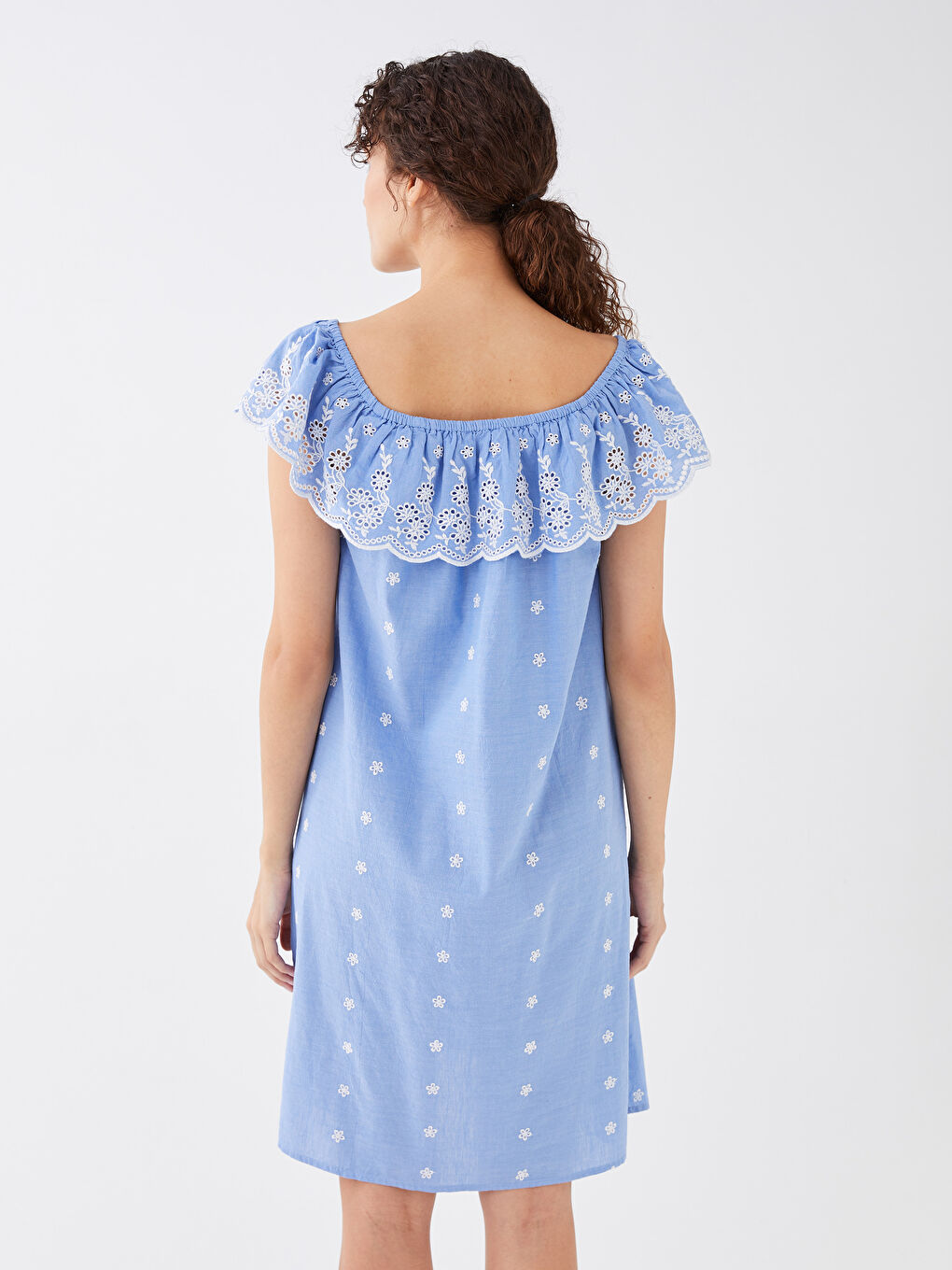 LCWAIKIKI Maternity Boat Neck Embroidered Poplin Maternity Dress -S31502Z8-SUF