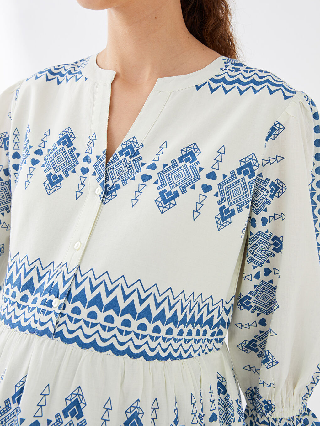 Henley Neckline Patterned Poplin Maternity Dress-3