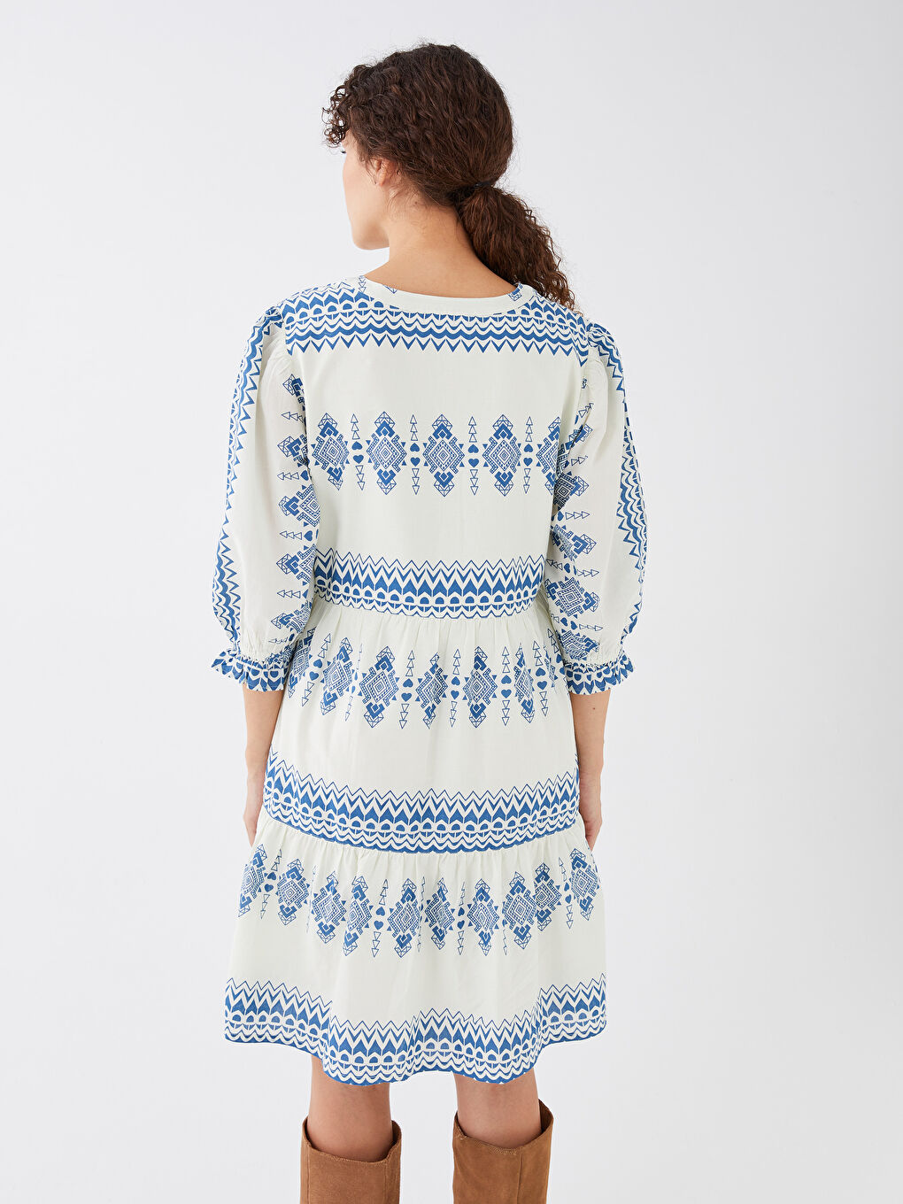 Henley Neckline Patterned Poplin Maternity Dress-4