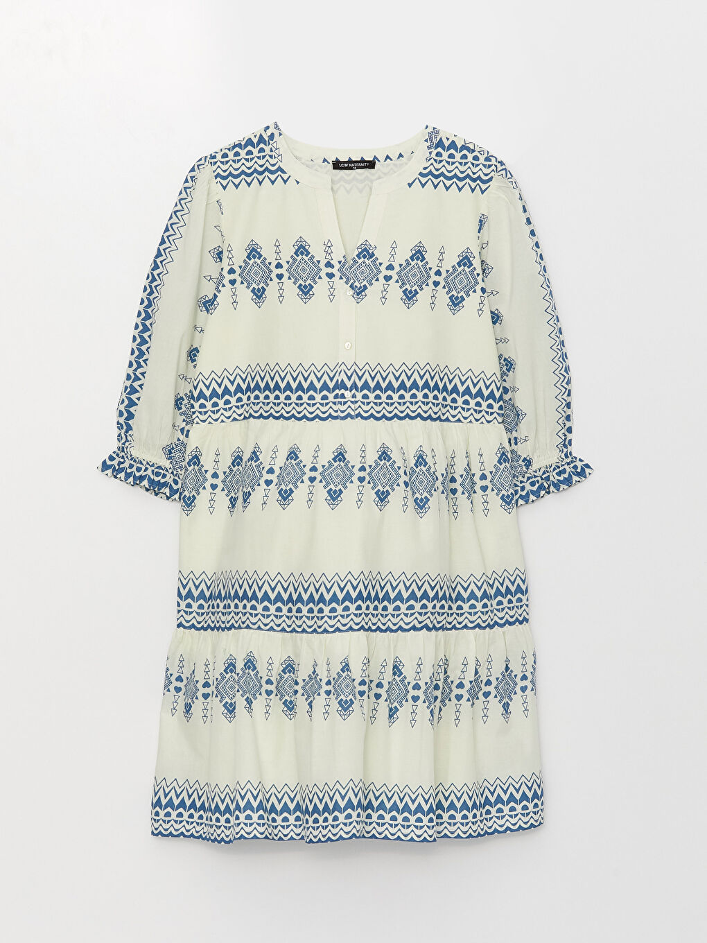 Henley Neckline Patterned Poplin Maternity Dress-5