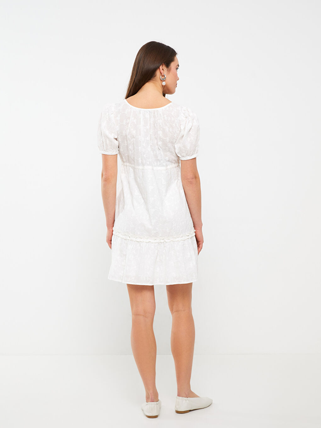 LCW U Neck Embroidered Short Sleeve Maternity Dress -S31506Z8-E5X
