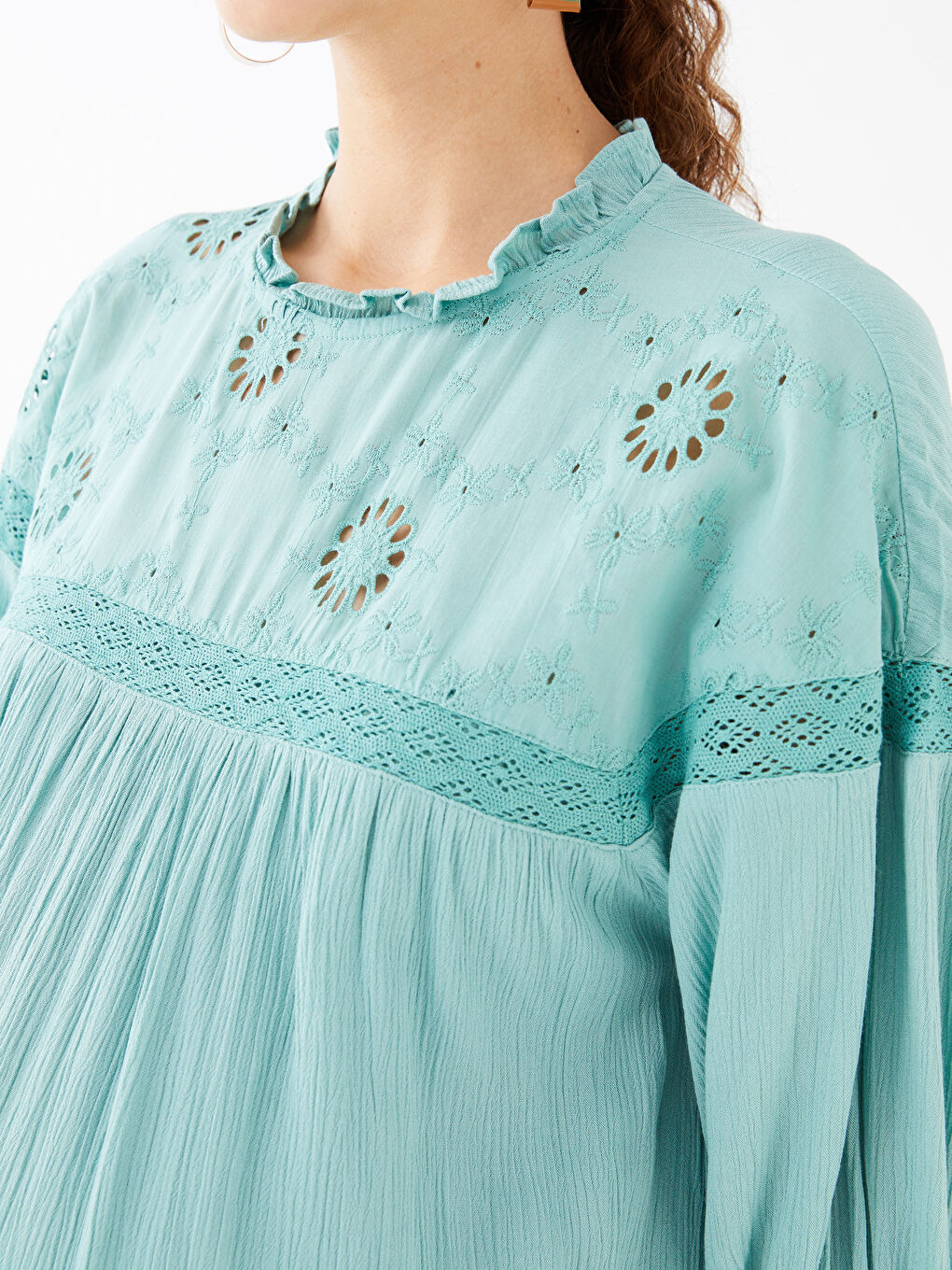 High Collar Embroidered Maternity Poplin Dress -S31508Z8-GBX