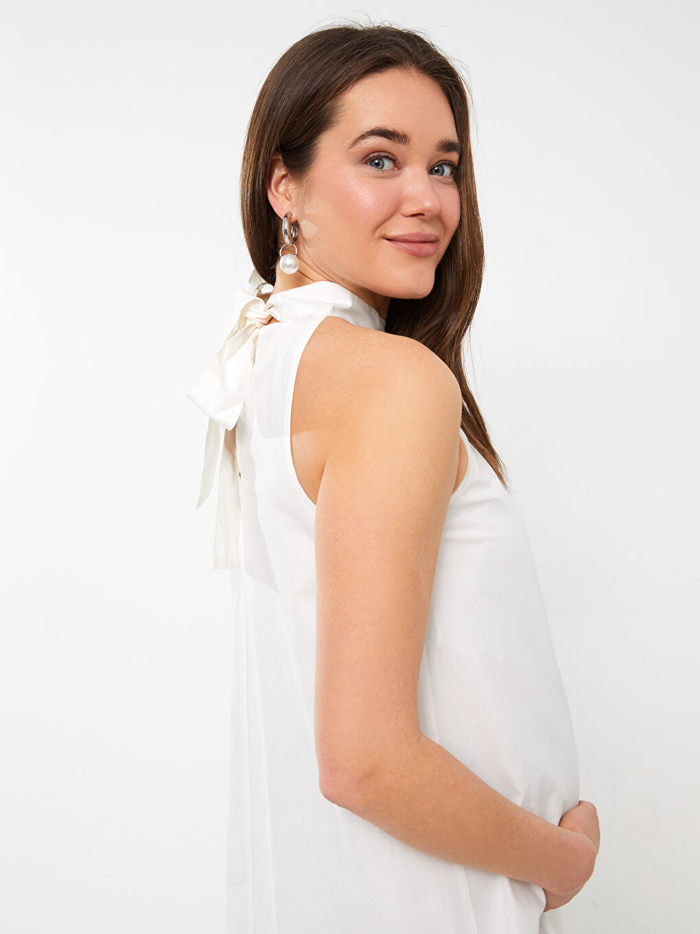 LCW Halter Neck Plain Maternity Poplin Dress -S31509Z8-SJT