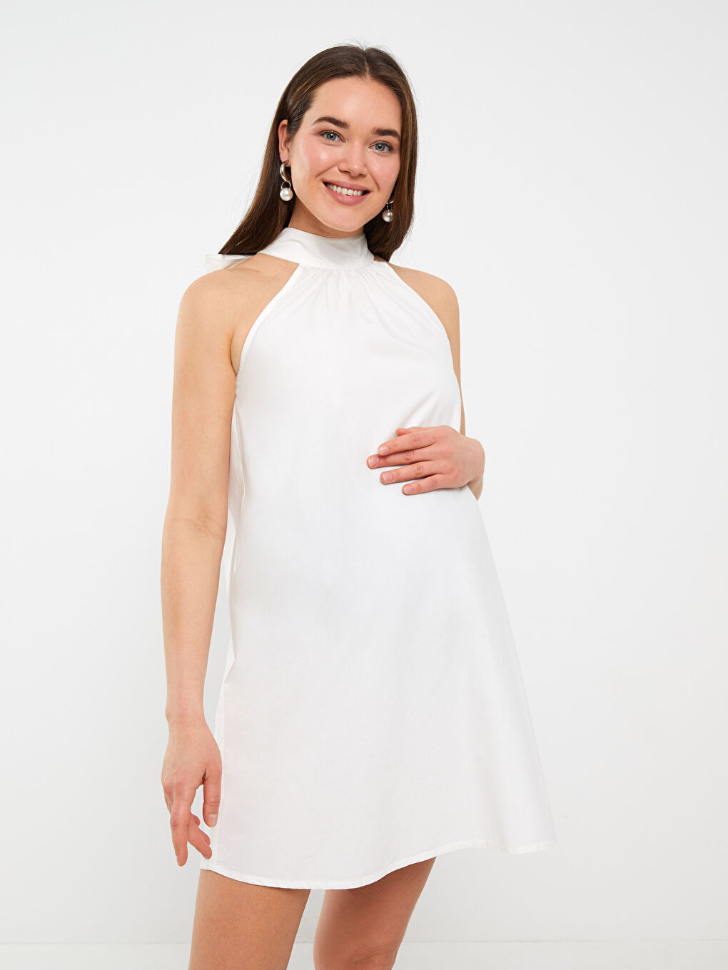 LCW Halter Neck Plain Maternity Poplin Dress -S31509Z8-SJT