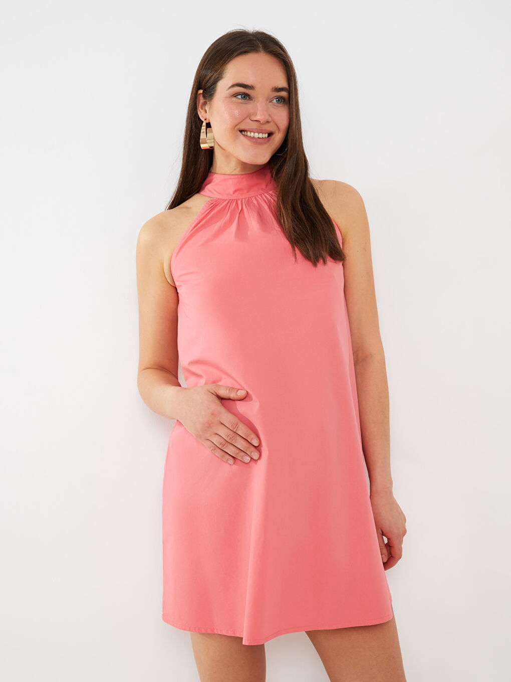 LCWAIKIKI Maternity Φόρεμα Εγκυμοσύνης Ποπλίνα Απλό με Λαιμόκοψη Halter -S31509Z8-STD