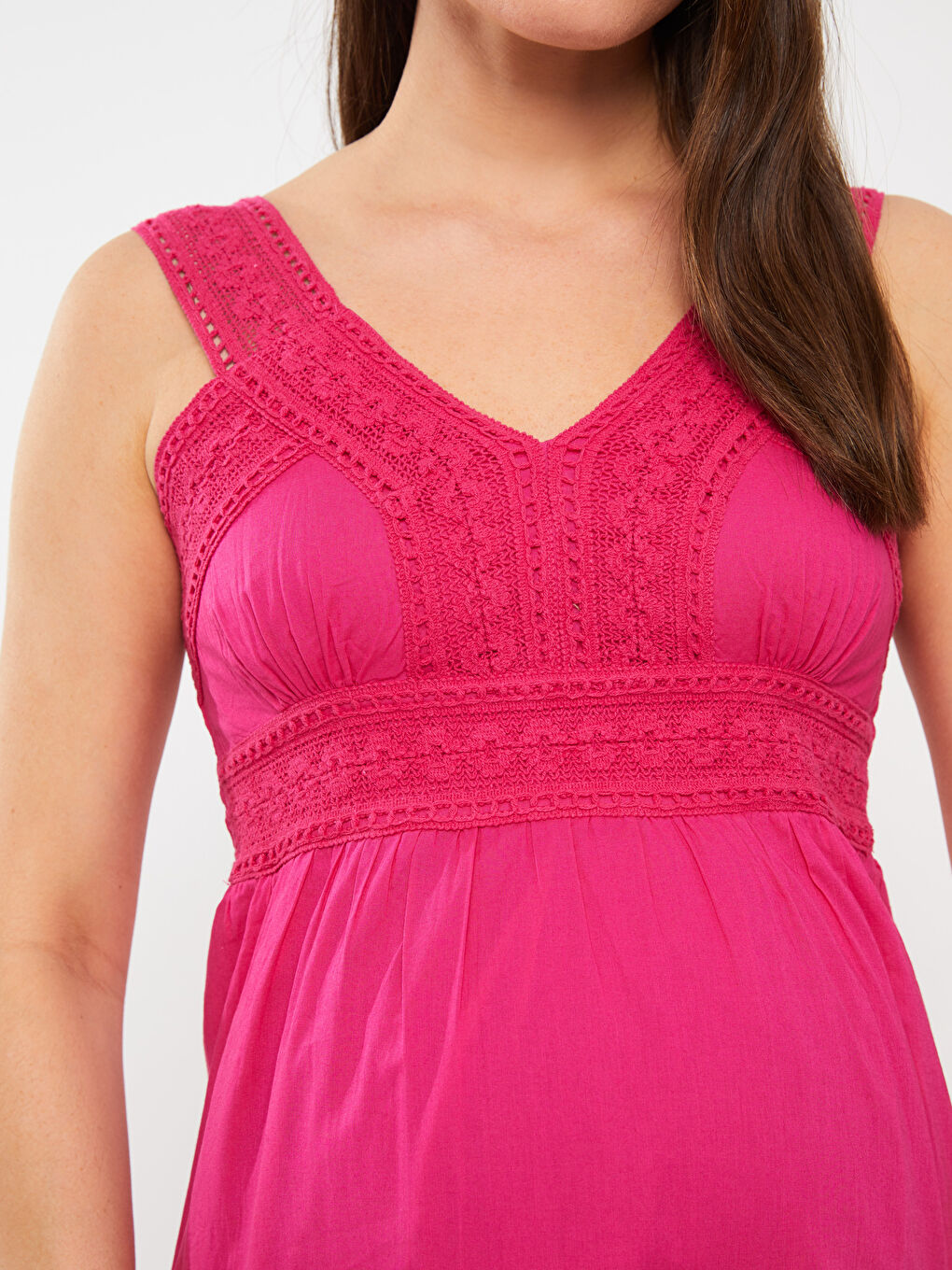 V-Neck Strapless Lace Detailed Maternity Dress-2