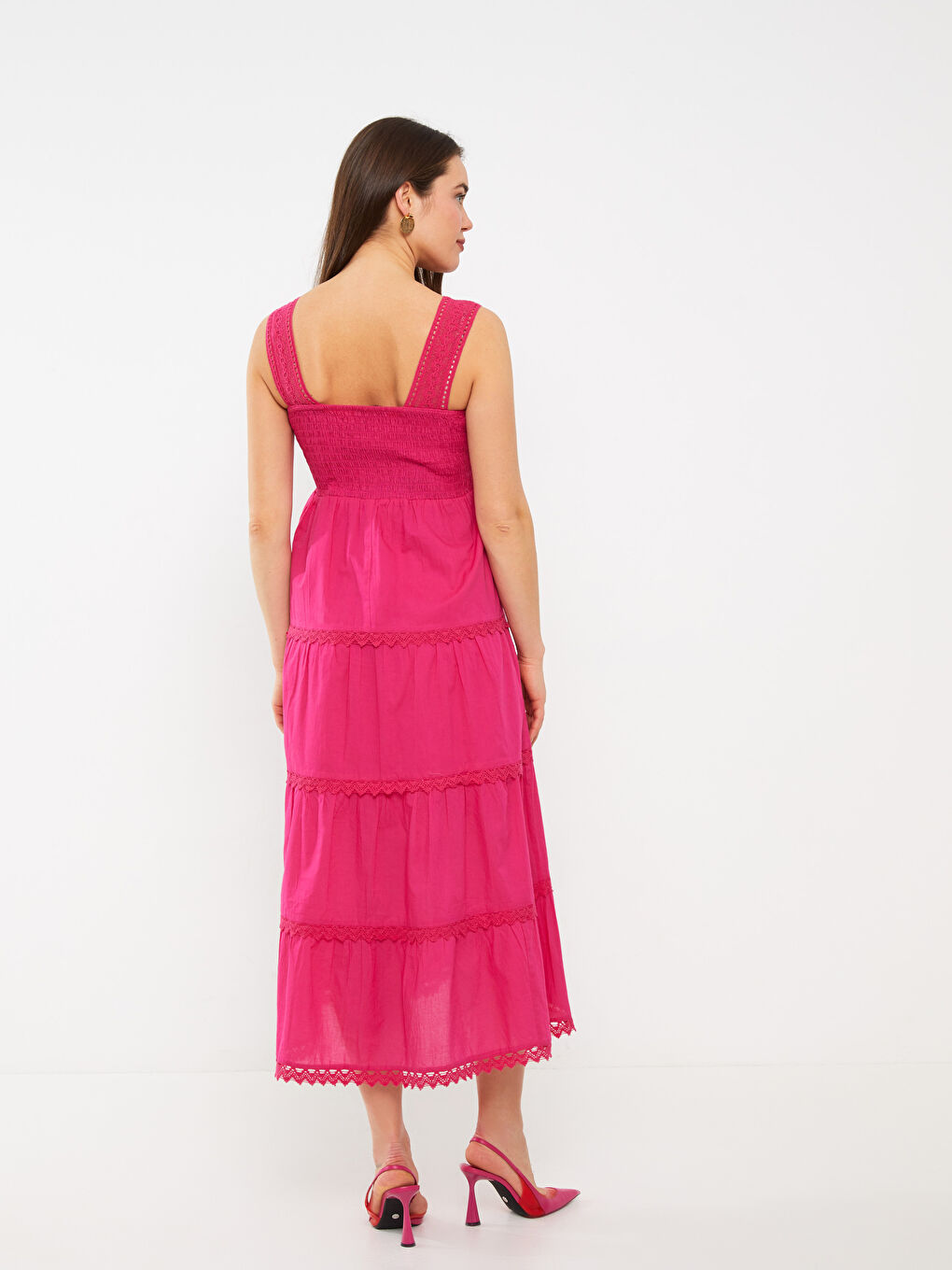 V-Neck Strapless Lace Detailed Maternity Dress-3