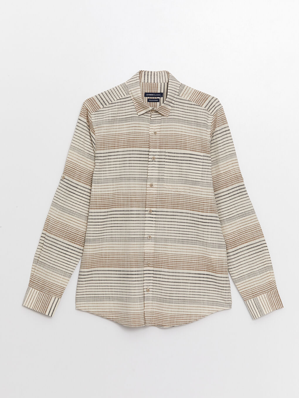 Ерлерге арналған жолақты поплин ұзын жеңді стандартты пішім жейде-5