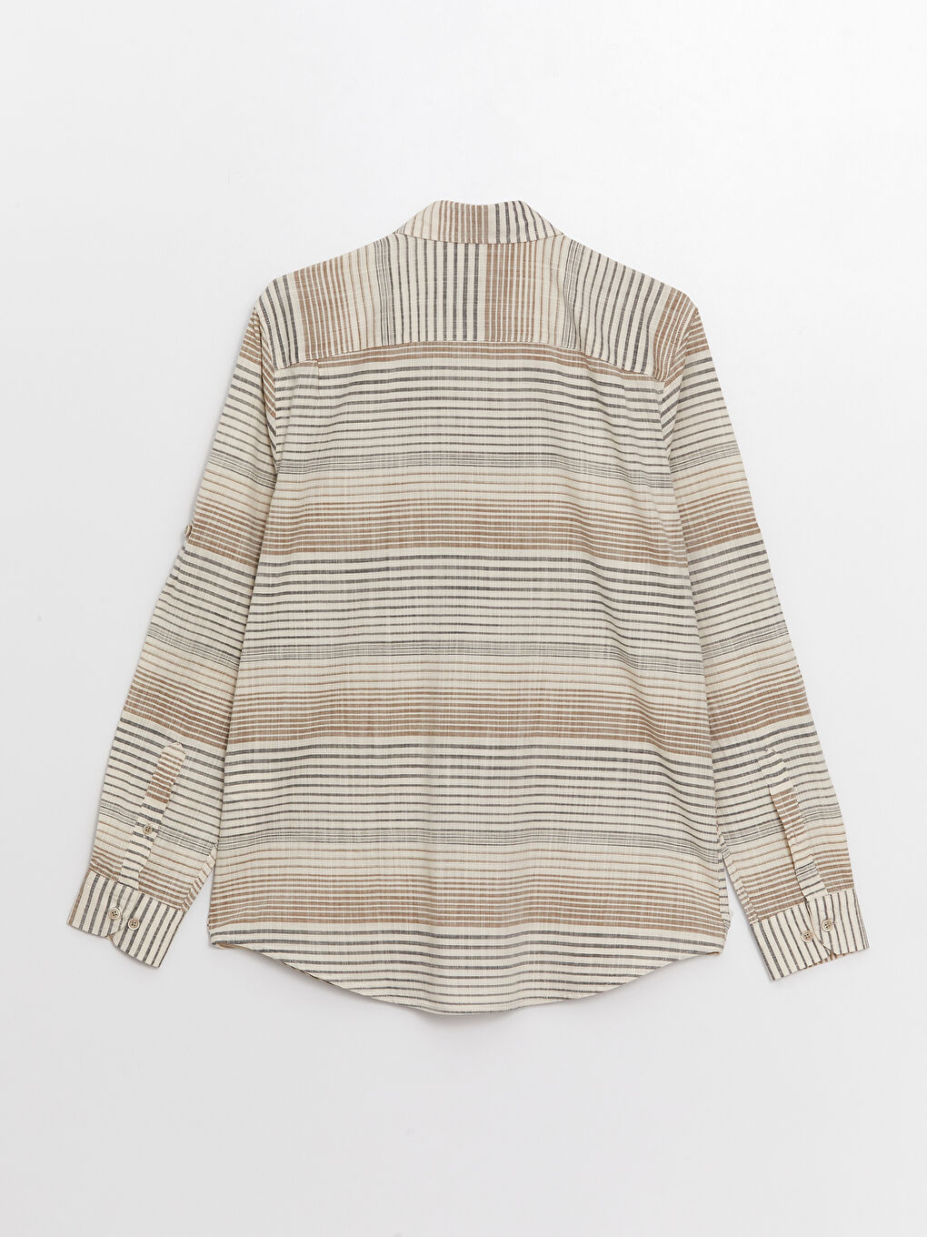 Ерлерге арналған жолақты поплин ұзын жеңді стандартты пішім жейде-6