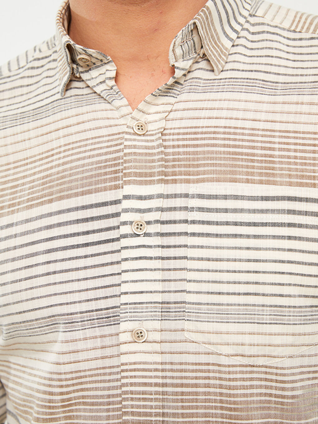 Ерлерге арналған жолақты поплин ұзын жеңді стандартты пішім жейде-3