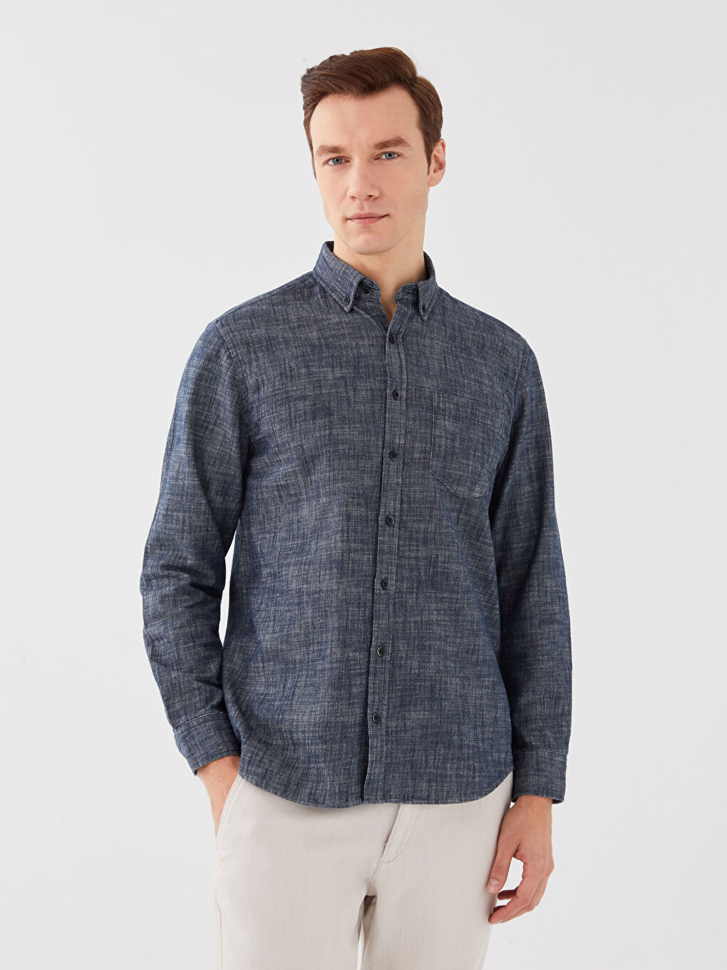 Lacivert Regular Fit Uzun Kollu Gabardin Erkek Gömlek