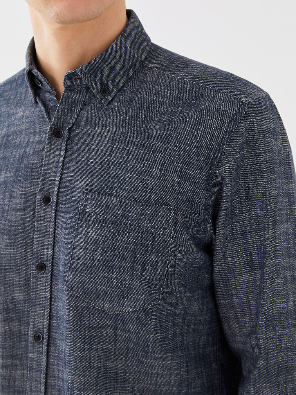 Lacivert Regular Fit Uzun Kollu Gabardin Erkek Gömlek-3