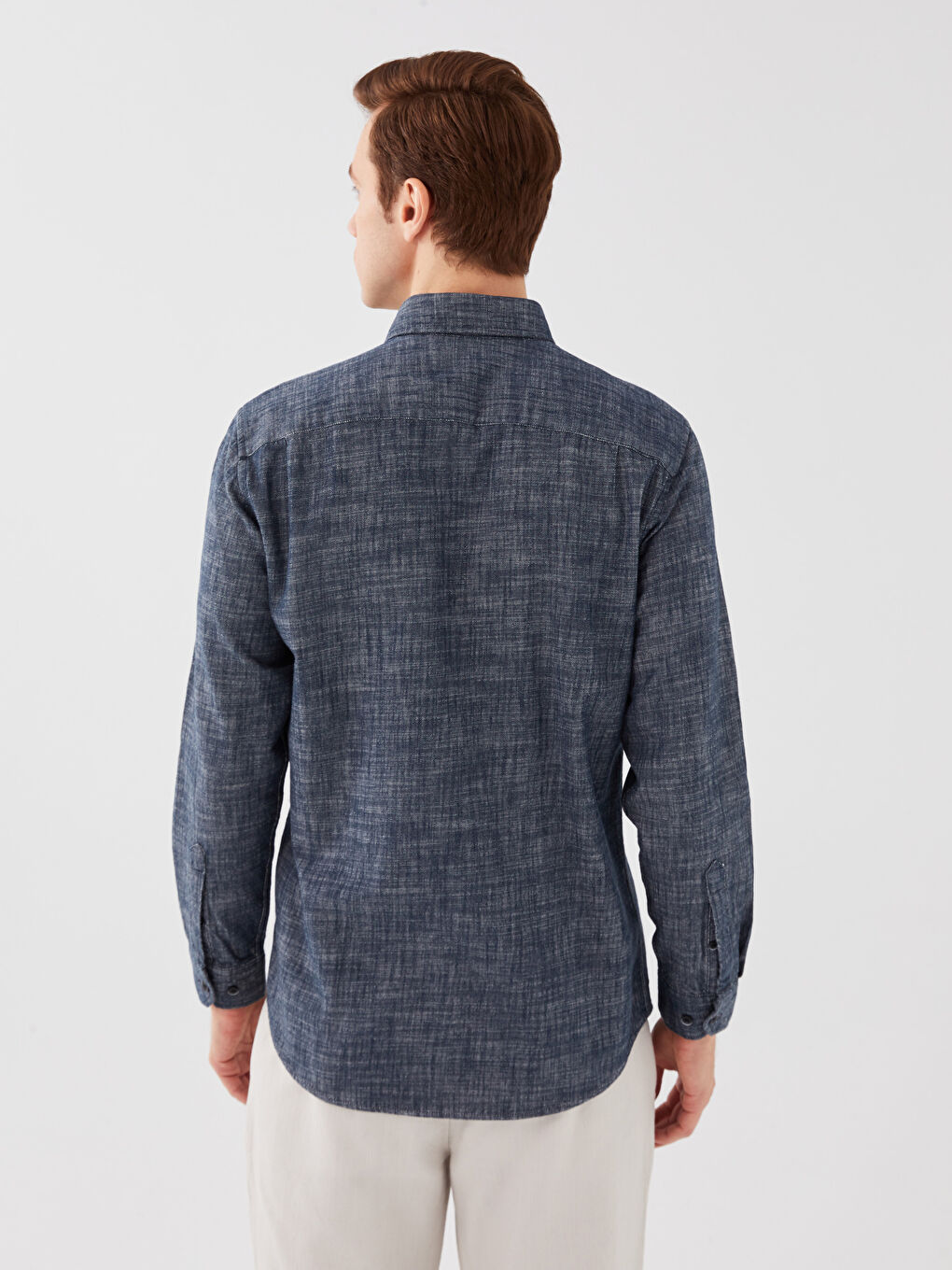 Lacivert Regular Fit Uzun Kollu Gabardin Erkek Gömlek-4