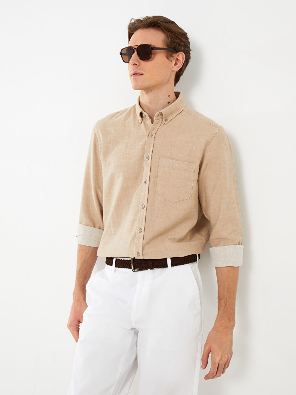 SOUTHBLUE Regular Fit Long Sleeve Gabardine Men's Shirt -S31539Z8-S2R
