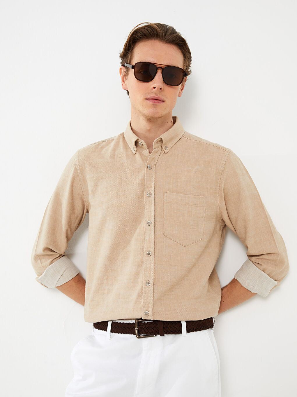 SOUTHBLUE Regular Fit Long Sleeve Gabardine Men's Shirt -S31539Z8-S2R