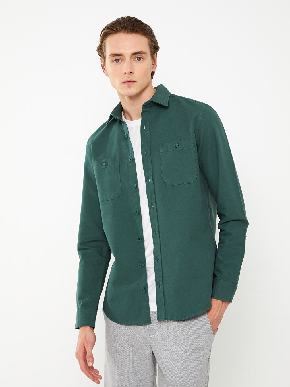 SOUTHBLUE Slim Fit Long Sleeve Gabardine Men's Shirt -S31541Z8-SN2