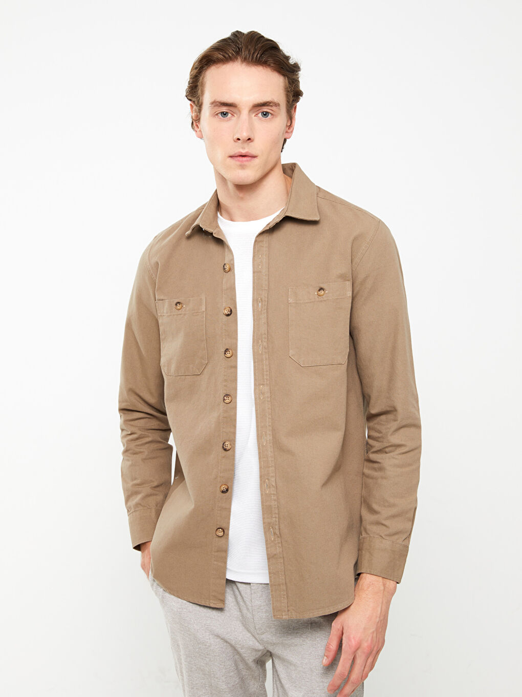 SOUTHBLUE Slim Fit Long Sleeve Gabardine Men's Shirt -S31541Z8-SRW