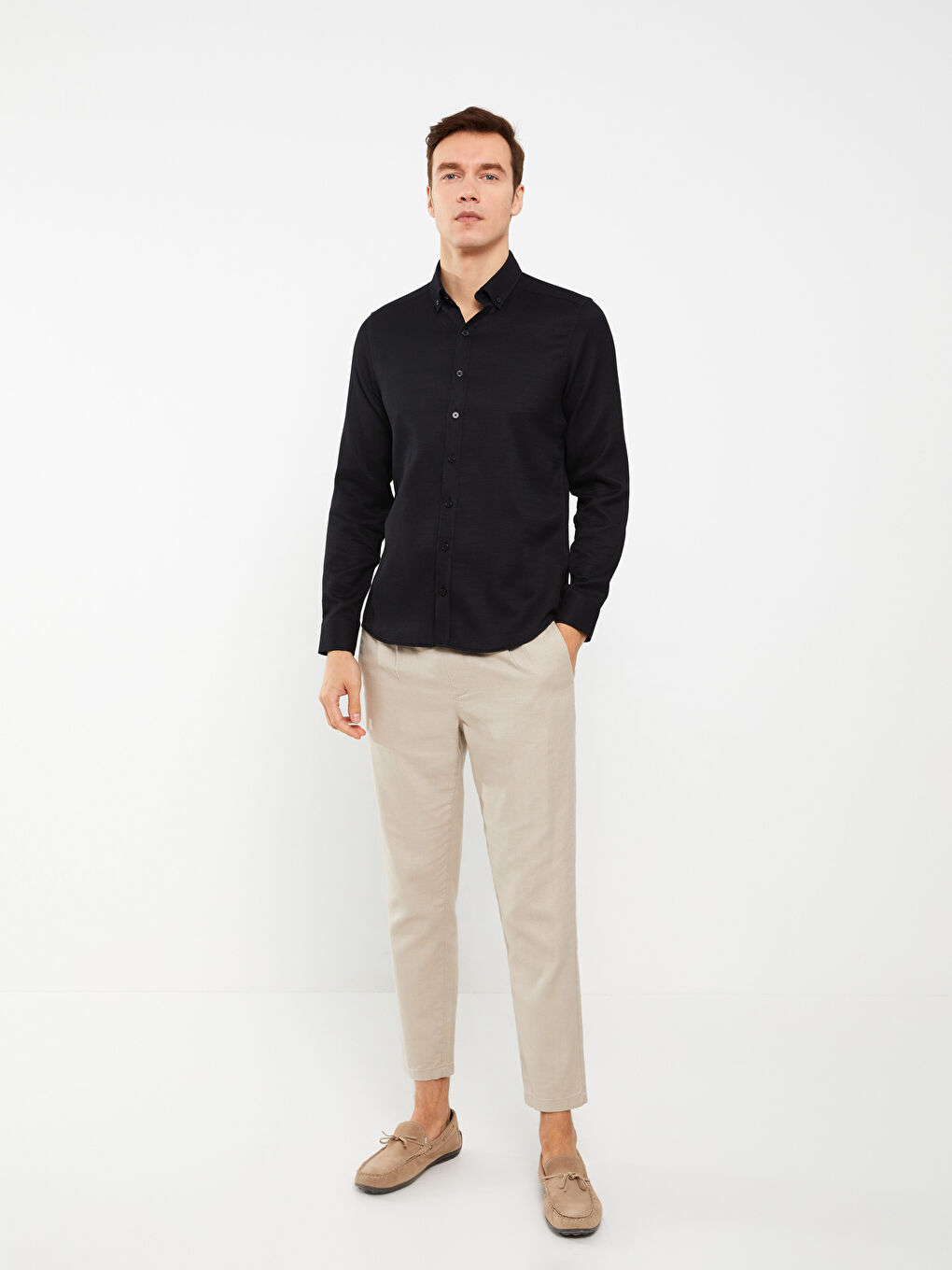 قميص رجالي كم طويل بقماش دوبي بقصة رفيعة-2