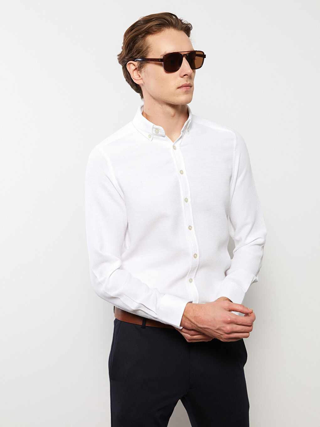 Muška košulja dugih rukava slim fit od dobby tkanine -S31544Z8-Q6K