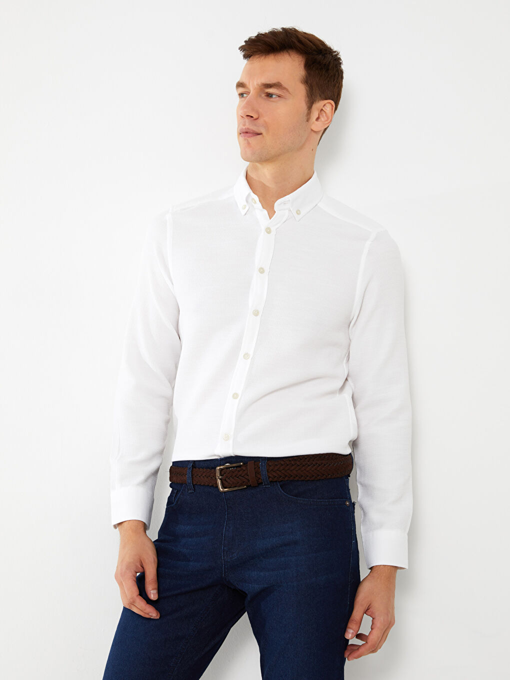 Muška košulja dugih rukava slim fit od dobby tkanine -S31544Z8-Q6K