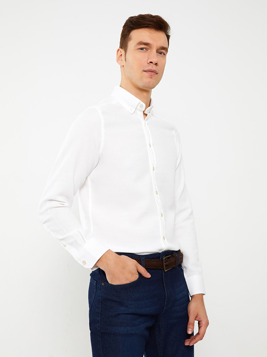 Muška košulja dugih rukava slim fit od dobby tkanine -S31544Z8-Q6K