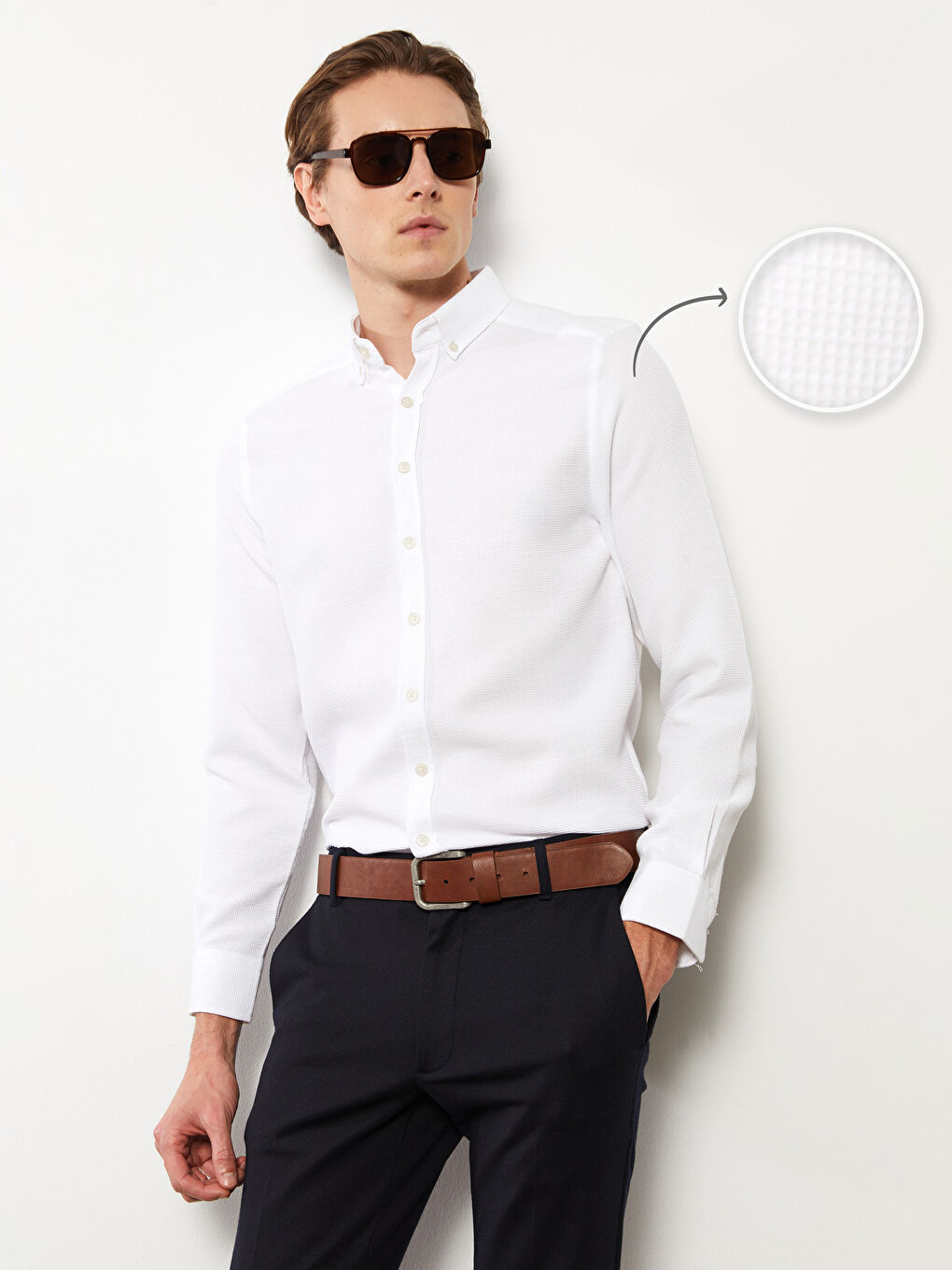 Muška košulja dugih rukava slim fit od dobby tkanine -S31544Z8-Q6K