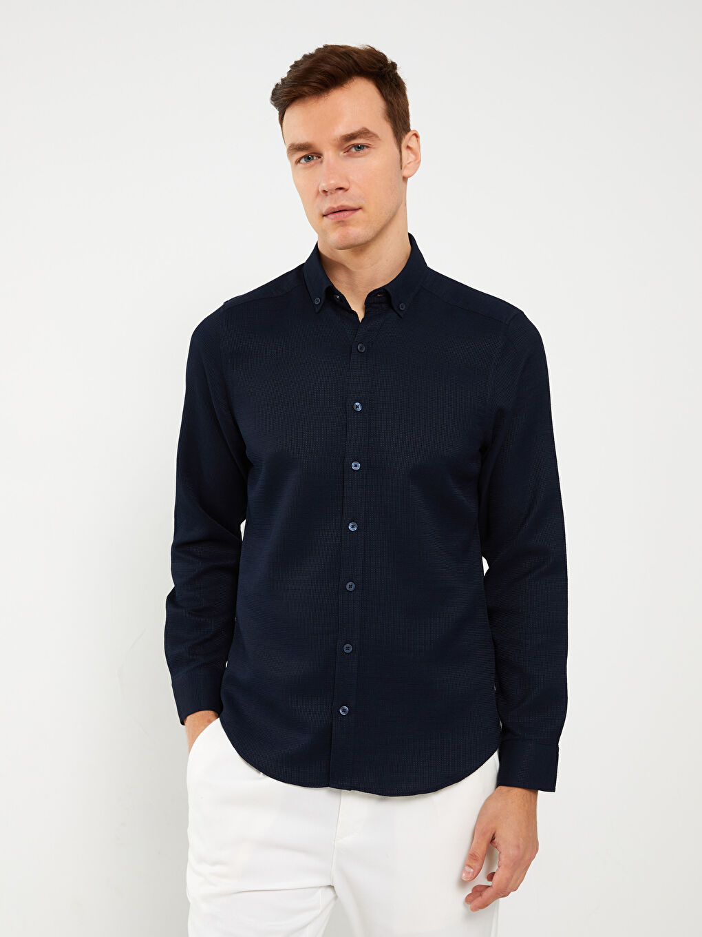 ерлерге арналған тар пішім ұзын жең добби матасы жейде-1