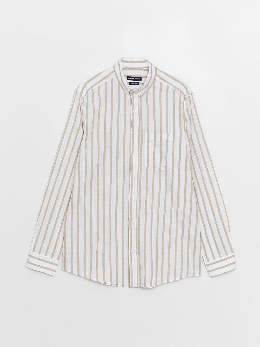 Bej Regular Fit Uzun Kollu Çizgili Erkek Gömlek-5