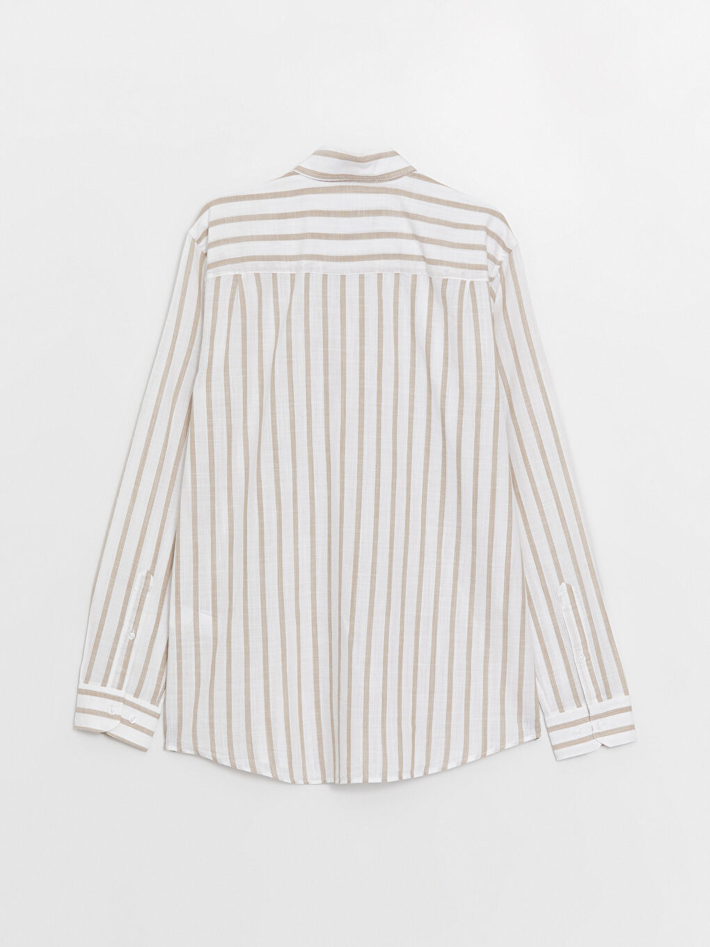 Bej Regular Fit Uzun Kollu Çizgili Erkek Gömlek-6