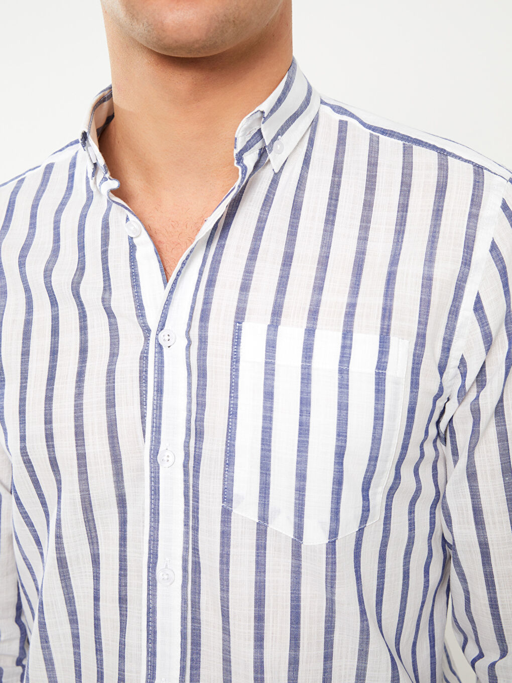 Beyaz Regular Fit Uzun Kollu Çizgili Erkek Gömlek-3