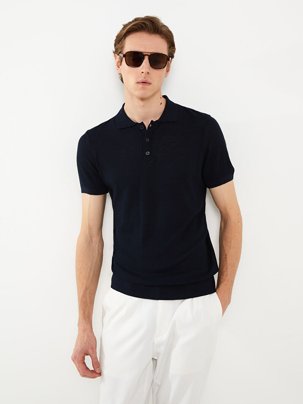 SOUTHBLUE Polo Neck Short Sleeve Men's Knitwear Sweater -S31550Z8-DWP