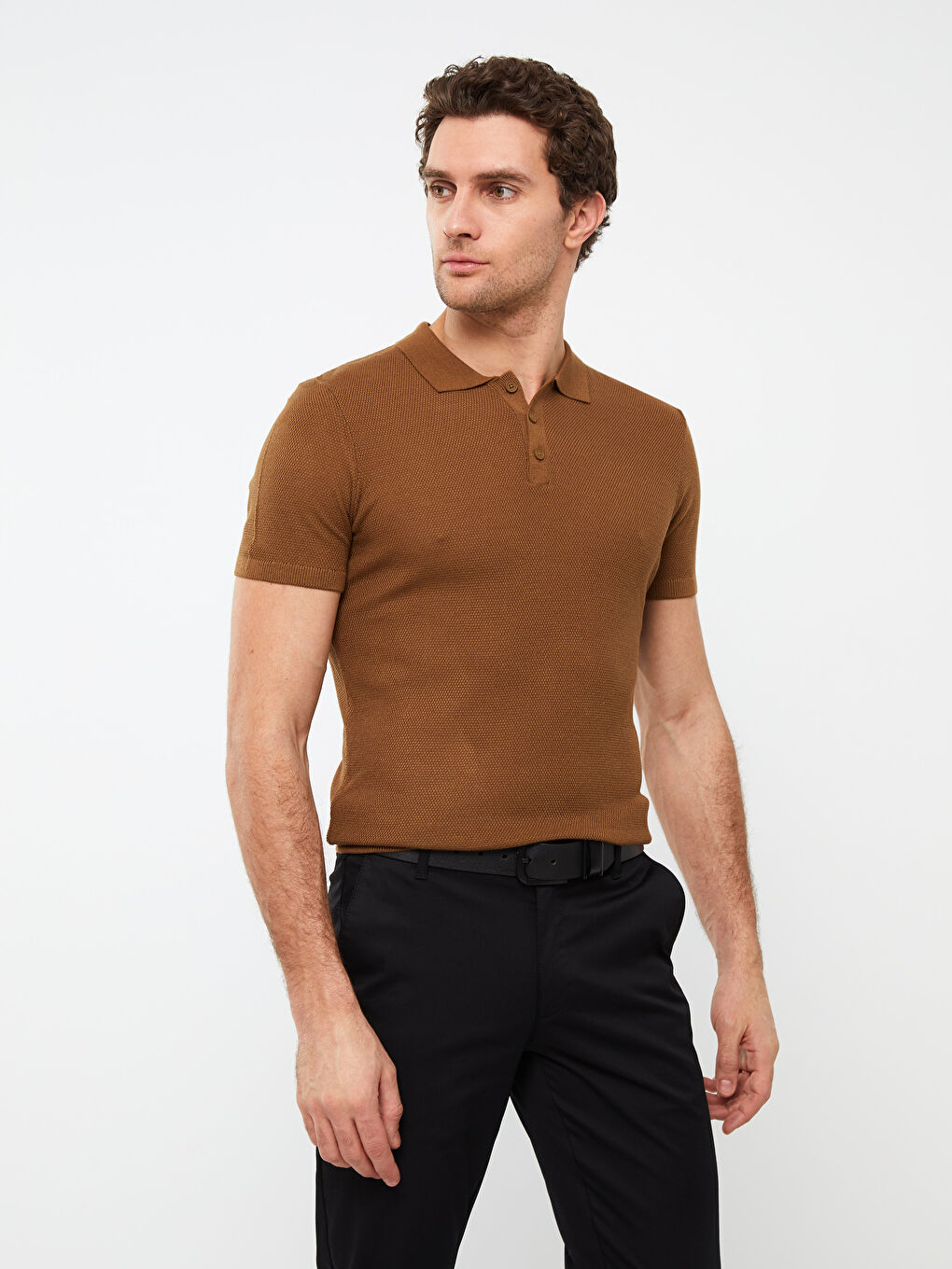 Kahverengi Polo Yaka Erkek Triko Tişört