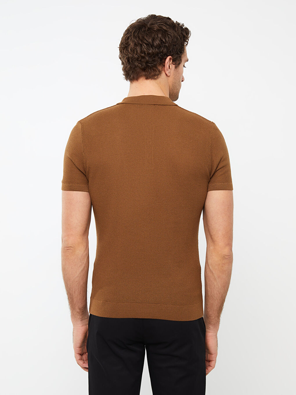 Kahverengi Polo Yaka Erkek Triko Tişört-4