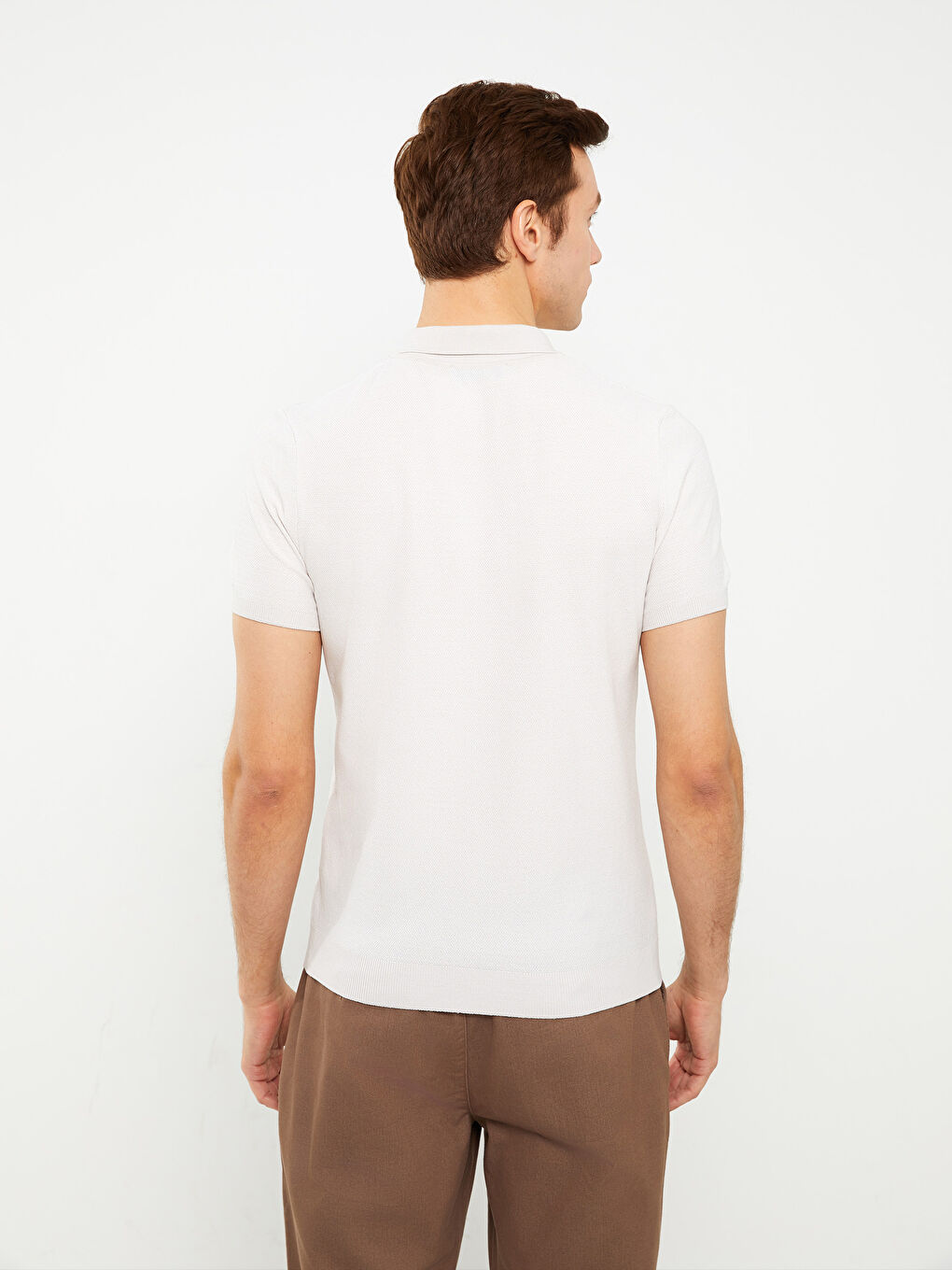 Polo Neck Short Sleeve Men's Knitwear Sweater-3