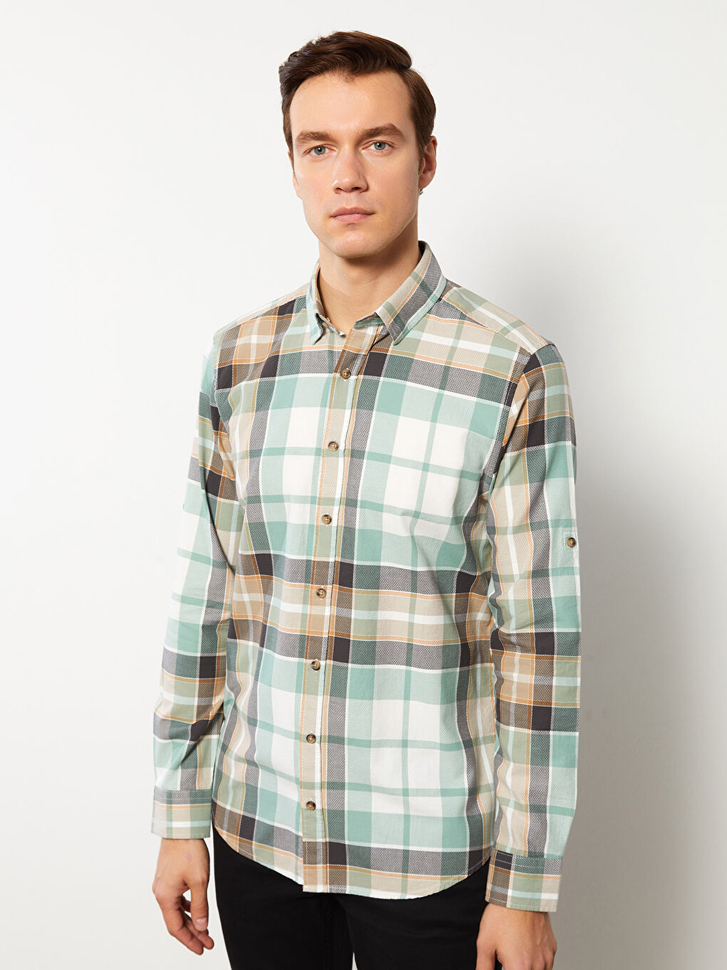 Yeşil Regular Fit Uzun Kollu Ekose Erkek Gömlek-1