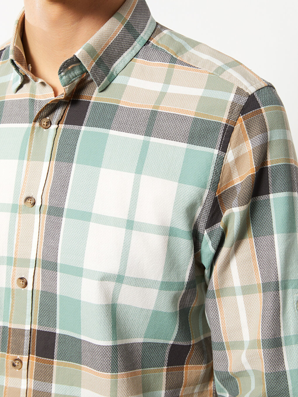 Yeşil Regular Fit Uzun Kollu Ekose Erkek Gömlek-3