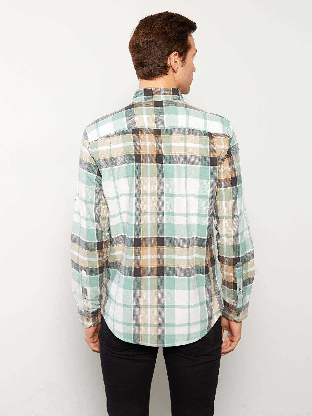 Yeşil Regular Fit Uzun Kollu Ekose Erkek Gömlek-4