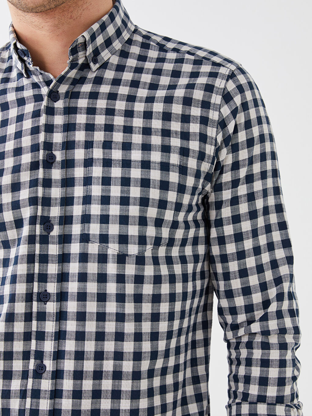 Bej Regular Fit Uzun Kollu Ekose Poplin Erkek Gömlek-3