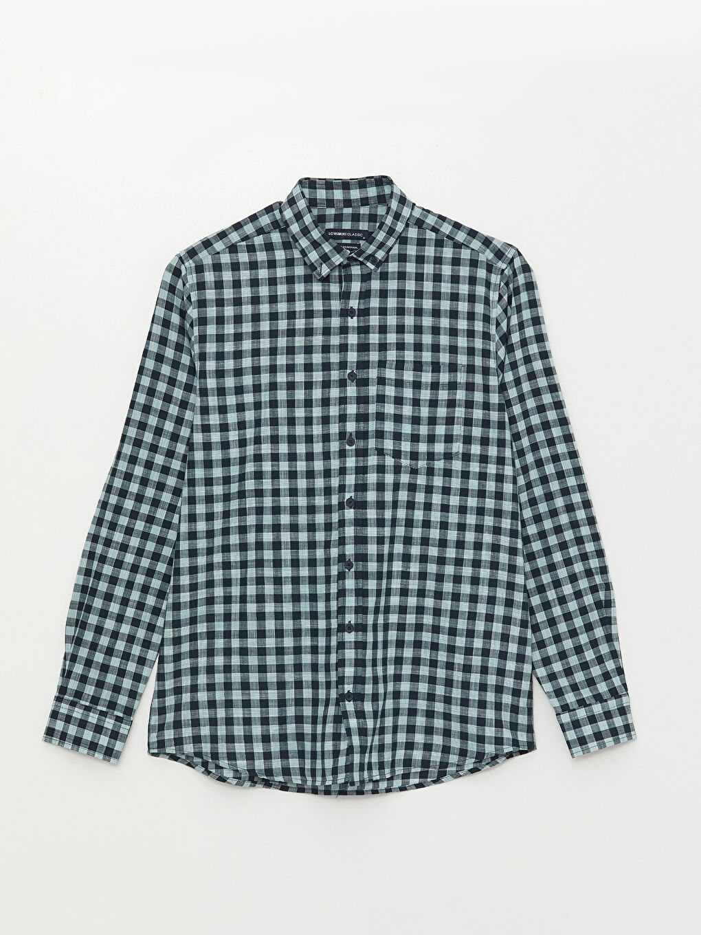 قميص بوبلين كاروهات كم طويل عادي للرجال-4